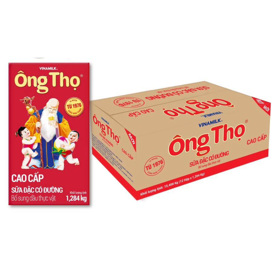 Thùng 12 sữa đặc có đường Ông Thọ đỏ - Hộp giấy 1284g