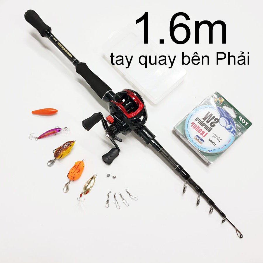 Bộ cần câu lure JD rút gọn 60cm chất liệu carbon kèm dây và hộp mồi lure BCM13 - 1.6m tay phải