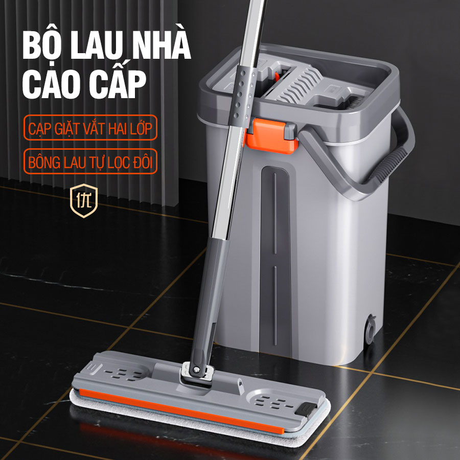 Bộ Cây Lau Nhà KITIMOP SM33 PRO - Thùng Lau Nhà Tự Vắt Thông Minh, Chổi Lau Nhà Xoay 360 Độ, Lau Sàn Làm Sạch