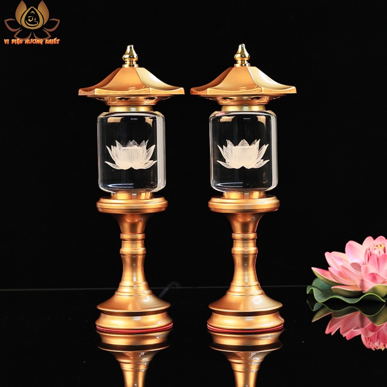 CẶP 2 CÂY ĐÈN LED HOA SEN PHA LÊ THỜ CÚNG TRANG TRÍ