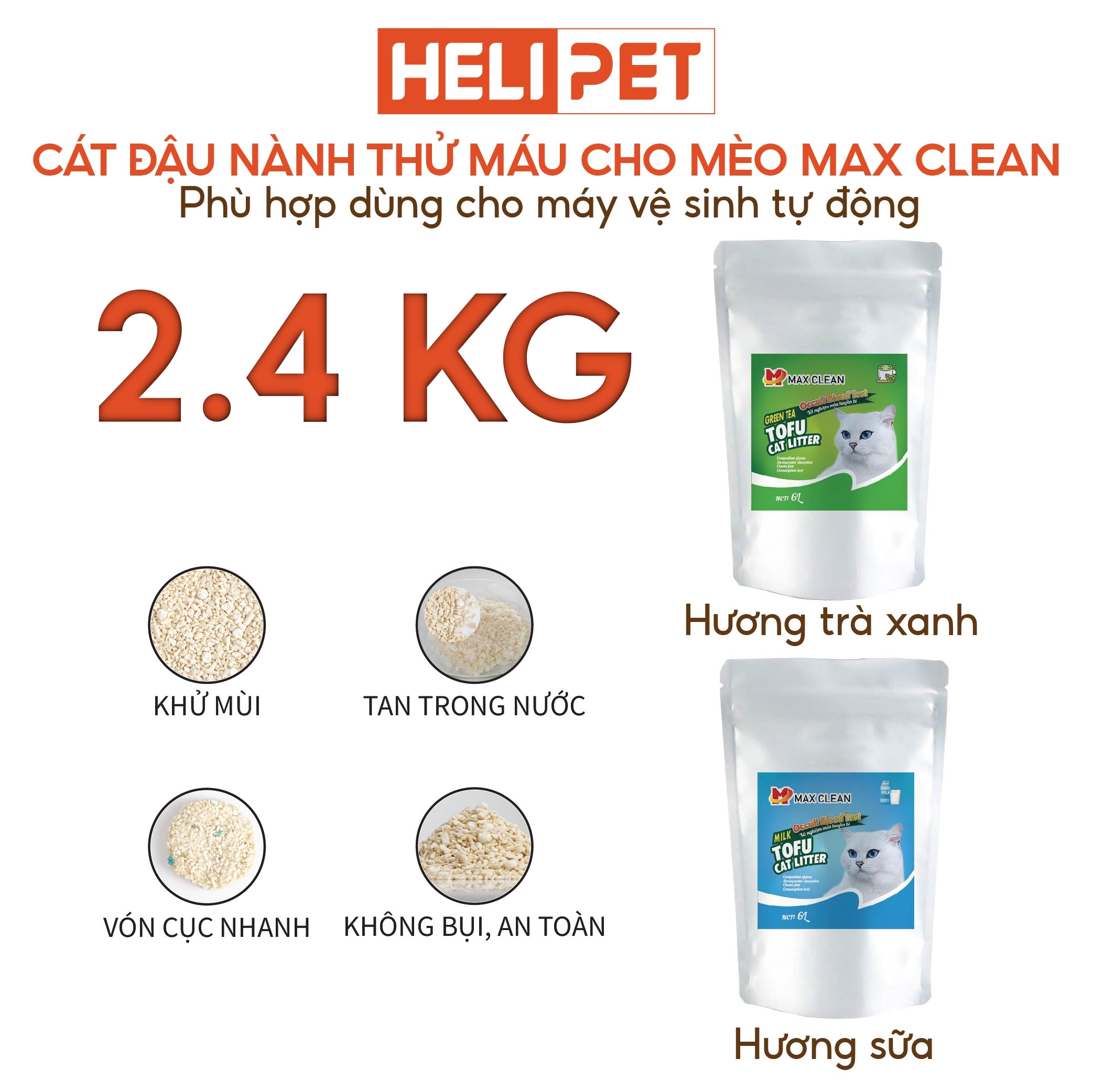 [Thử Máu] Cát mèo cát đậu nành Max Clean có chứa hạt xét nghiệm nhanh trong nước tiểu có chứa máu tạp - HELIPET