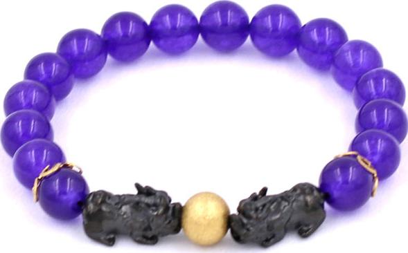 Vòng tay Thạch Anh Tím size 8 ly, 10 ly, 12 ly - Vòng tay Tỳ Hưu Đôi inox đen VTAITHHEV8 - hợp mệnh Hỏa, mệnh Thổ