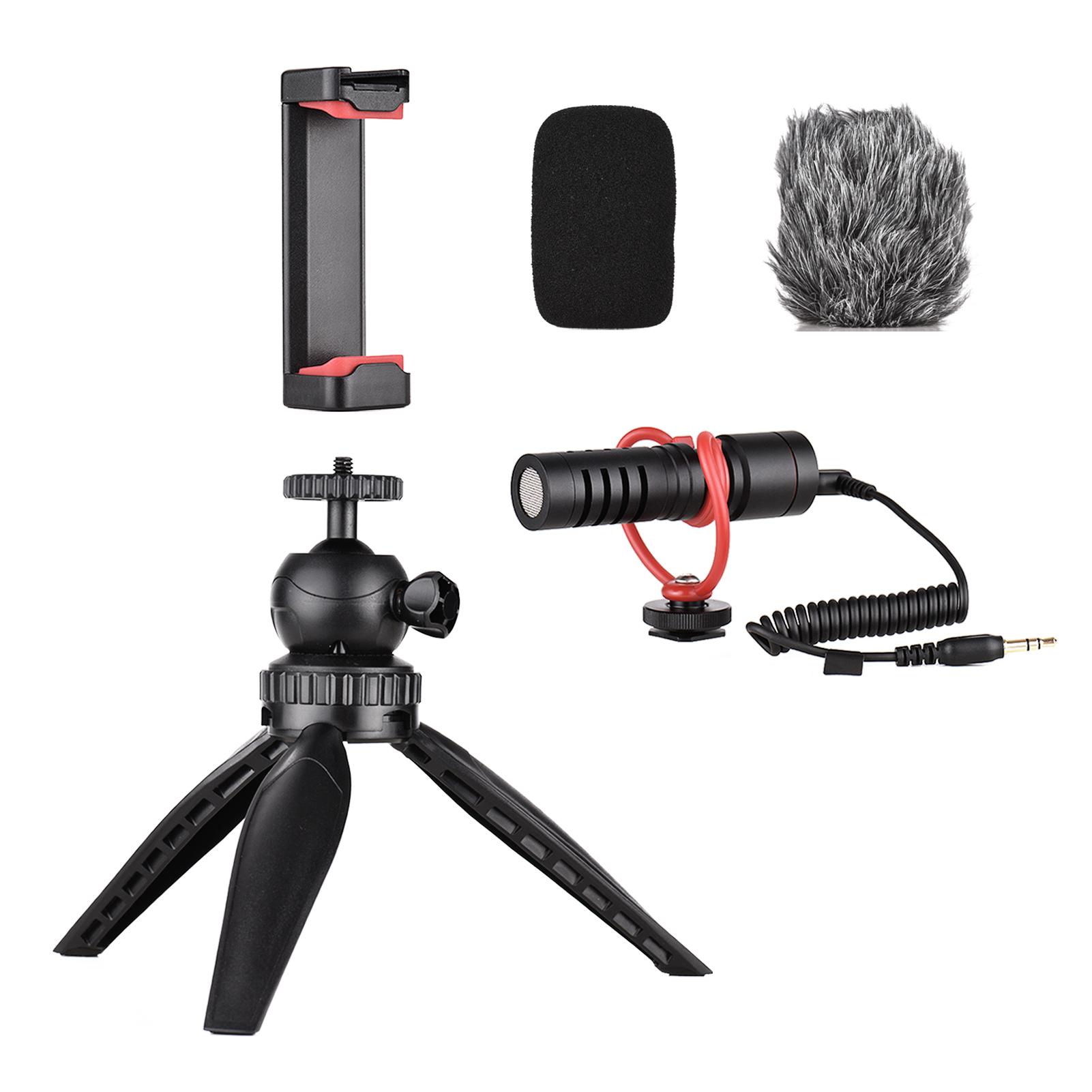 Smartphone Video Kit Phone Vlog Kit with Desktop Tripod+Phone Holder+Supercardioid Condenser Microphone with Shock Mount