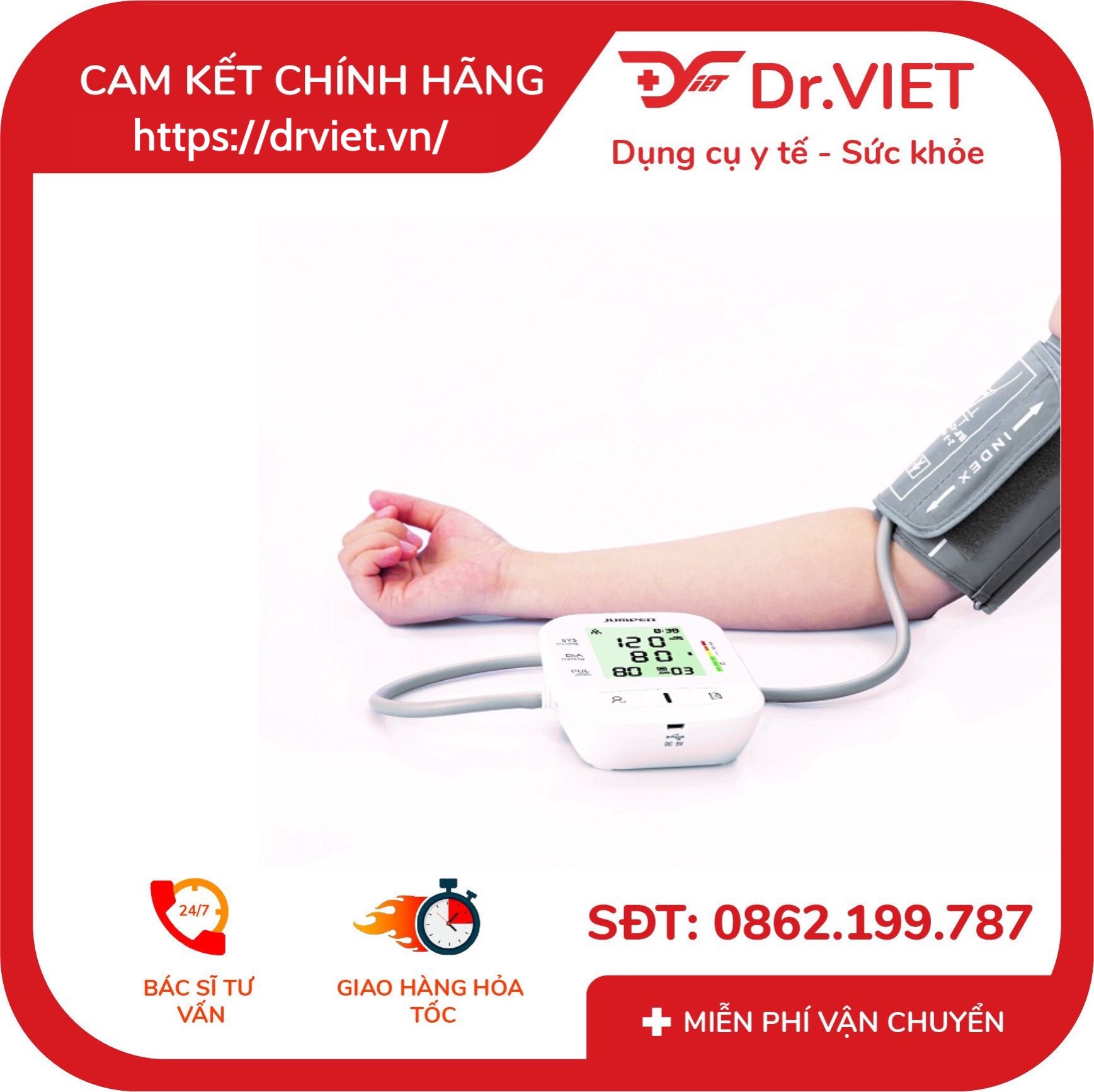 Máy đo huyết áp bắp tay Jumper JPD-HA300 CHÍNH HÃNG xuất Germany - Bảo hành 5 năm - Thao tác dễ dàng - Thiết kế nhỏ gọn, tiện lợi - Màn hình hiển thị lớn- Bộ nhớ lên đến 99 lần cho 2 người dùng