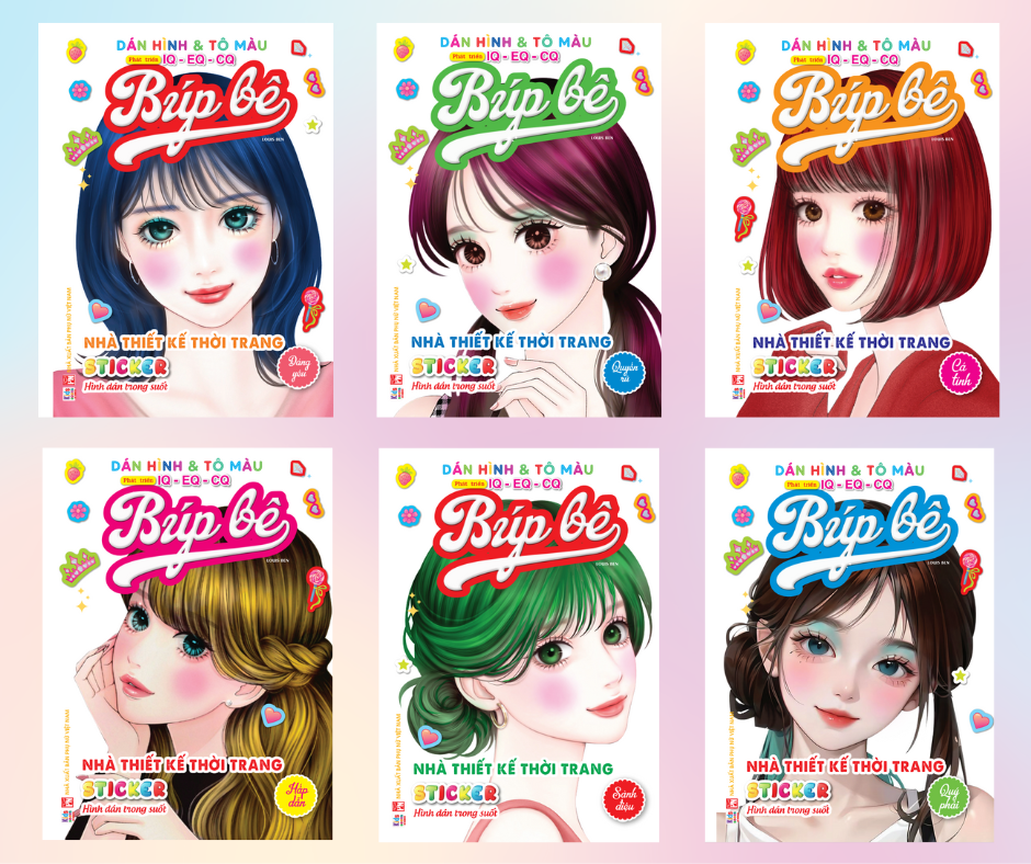 Sách - Combo Trọn Bộ 6 Cuốn Bóc Dán Hình Sticker Trong Suốt &amp; Tô Màu Búp Bê - Nhà Thiết Kế Thời Trang (VT)