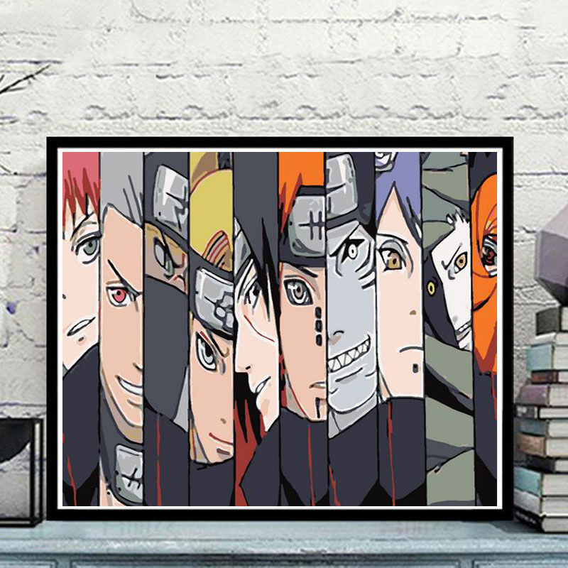 Tranh số hoá tự tô đã căng khung họa tiết các nhân vậ hoạt hình naruto kích thước 40x50cm, tranh tô màu theo số nhân vật atasuki anime naruto