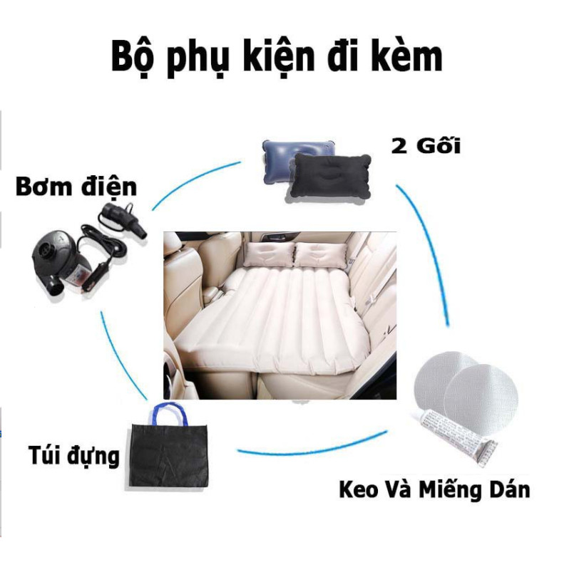 Giường hơi ô tô loại liên chân kèm 2 gối + bơm + miếng vá dự phòng