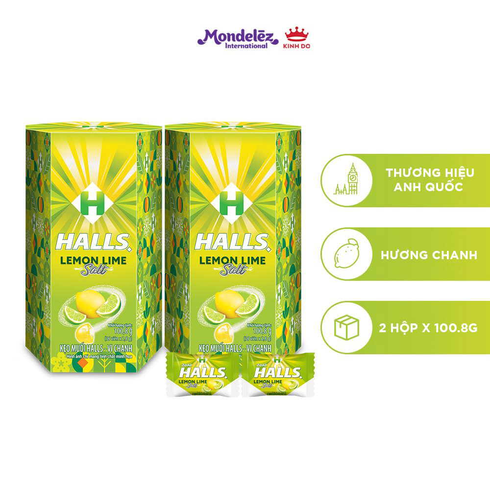 Combo 2 hộp Kẹo muối Halls vị Chanh, hộp quà Tết 100.8g x 2