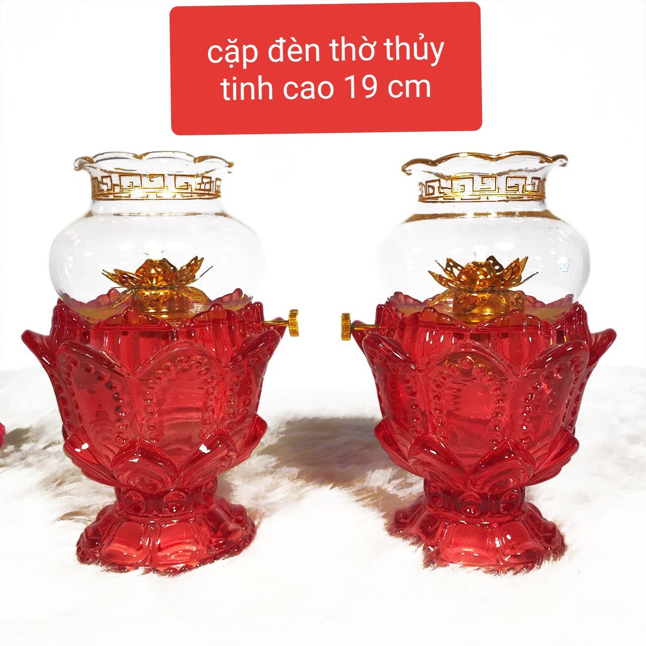 Combo 2 đèn thờ thủy tinh thắp dầu - Đèn thờ thắp dầu 19 x 9 cm tặng 1 chai dau thắp nhỏ - vàng - 19 cm