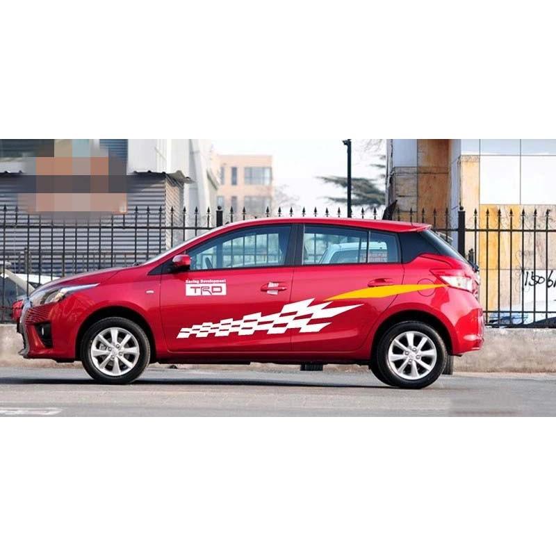Bộ Tem Decal TRD Kẻ Sọc ô Cờ Dán Sườn Xe ô Tô MS-127
