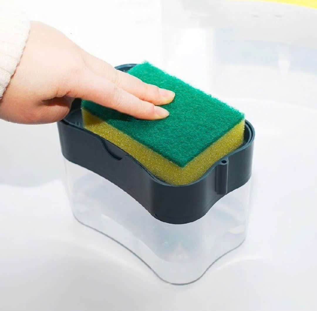 Hộp Đựng Nước Rửa Chén Tự Động Bơm Khi Ấn Xuống Kèm Mút Rửa Chén