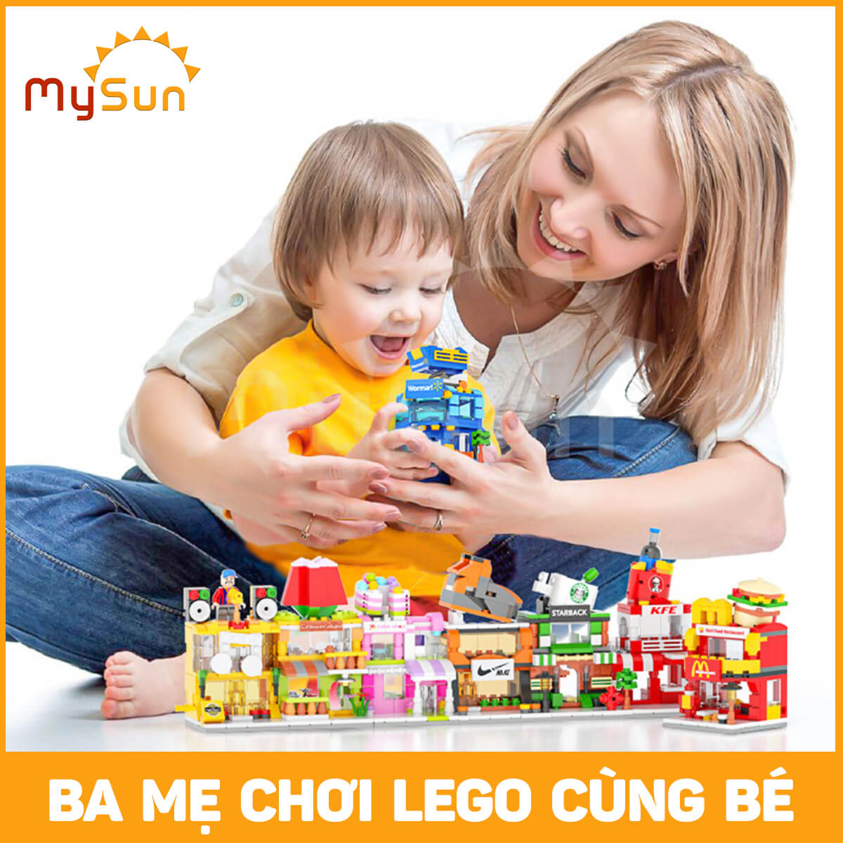 Đồ chơi xếp lắp ghép mô hình nhà hàng, siêu thị, cà phê thành phố city sáng tạo cho bé gái, trai MySun