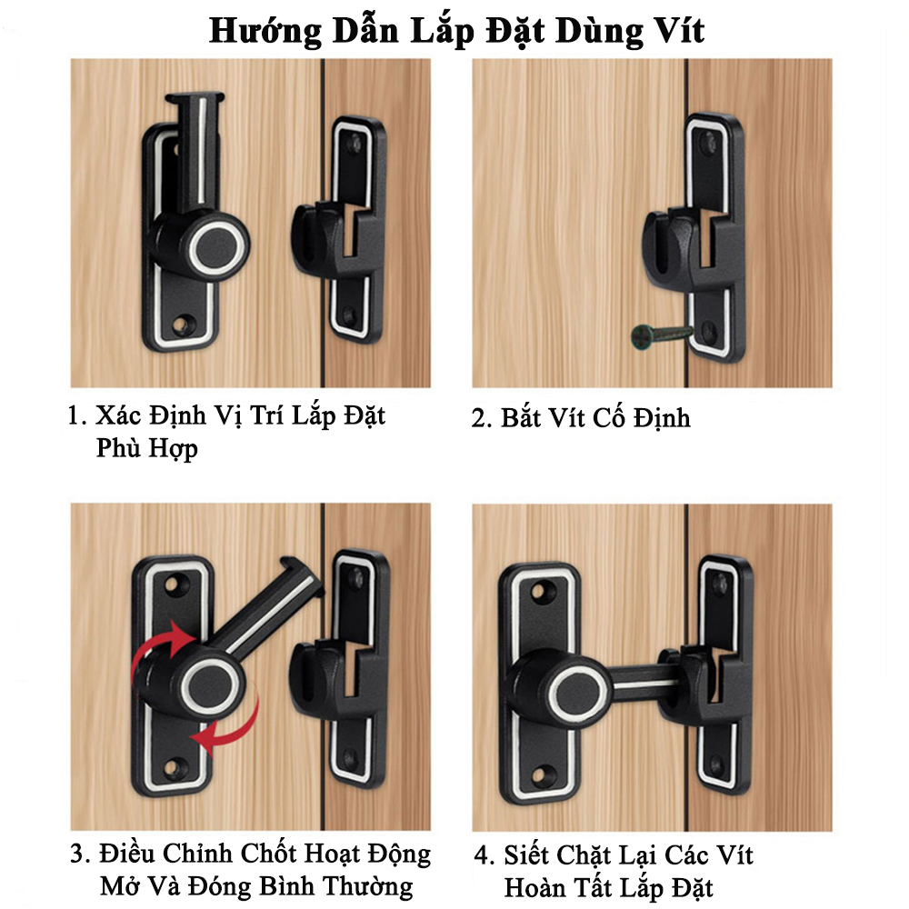 Chốt Khóa Cửa Trượt KUNBE Hợp Kim Dày Dặn Bền Bỉ Lắp Được Cả Cửa Lùa, Xoay, Góc 90 Độ Và 180 Độ