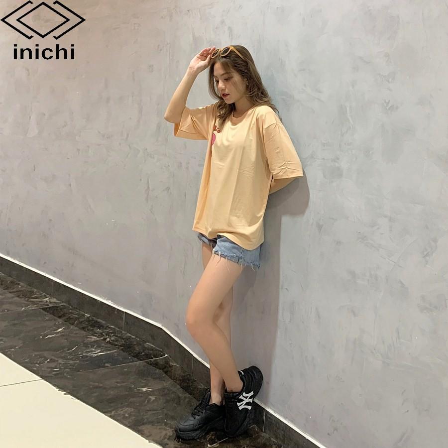 Áo thun INICHI unisex tay lỡ form rộng in hình chú gấu - IC608 màu hồng