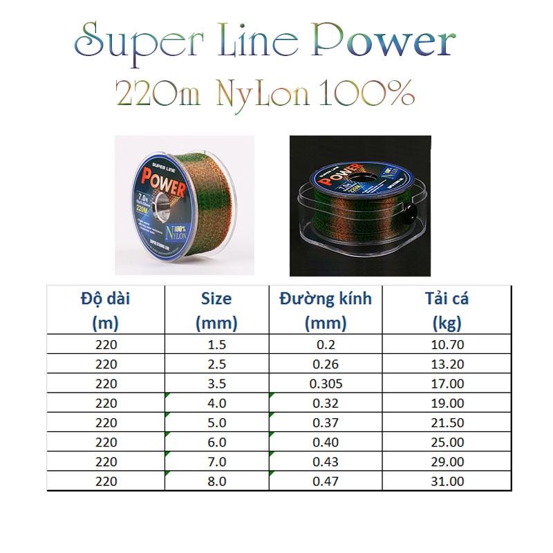 Cước câu cá Nylon Super power 220m - dây cước câu cá tàng hình , chịu tải tốt DC-220