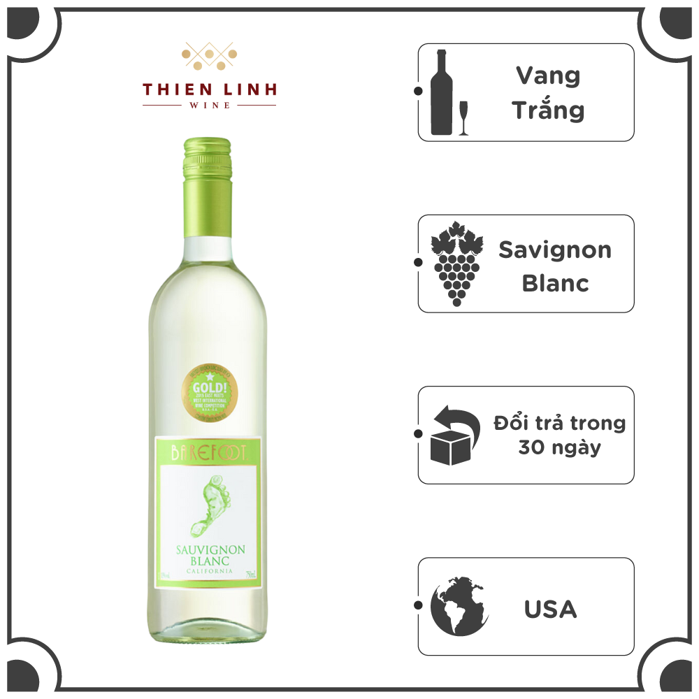 Rượu Vang Trắng USA Barefoot Varietal Sauvignon Blanc