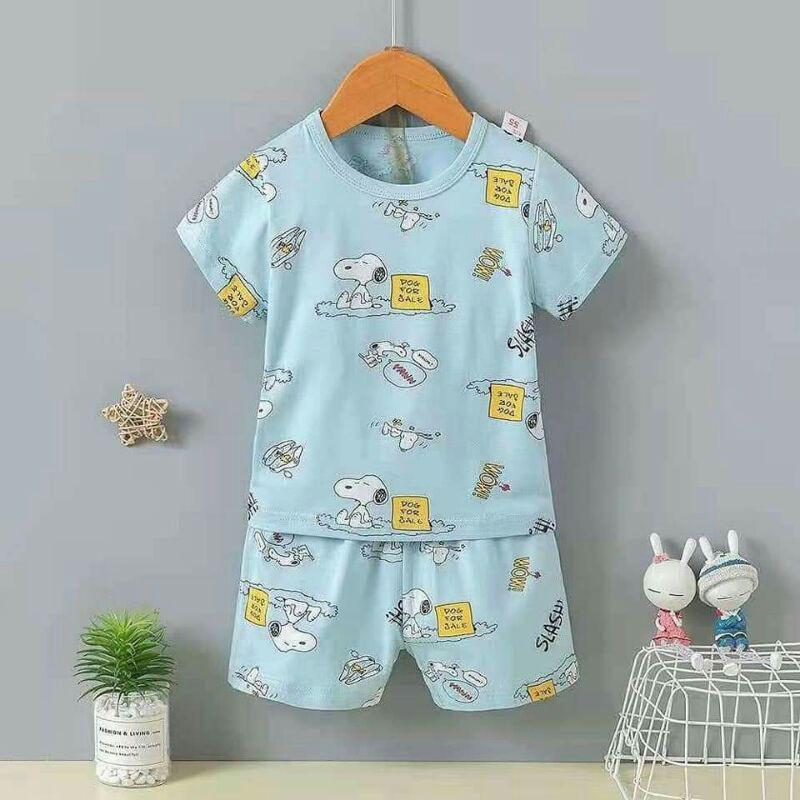 Set bộ cotton ngắn cho bé trai hoạ tiết khủng long đáng yêu, chất zip quảng châu xịn mát