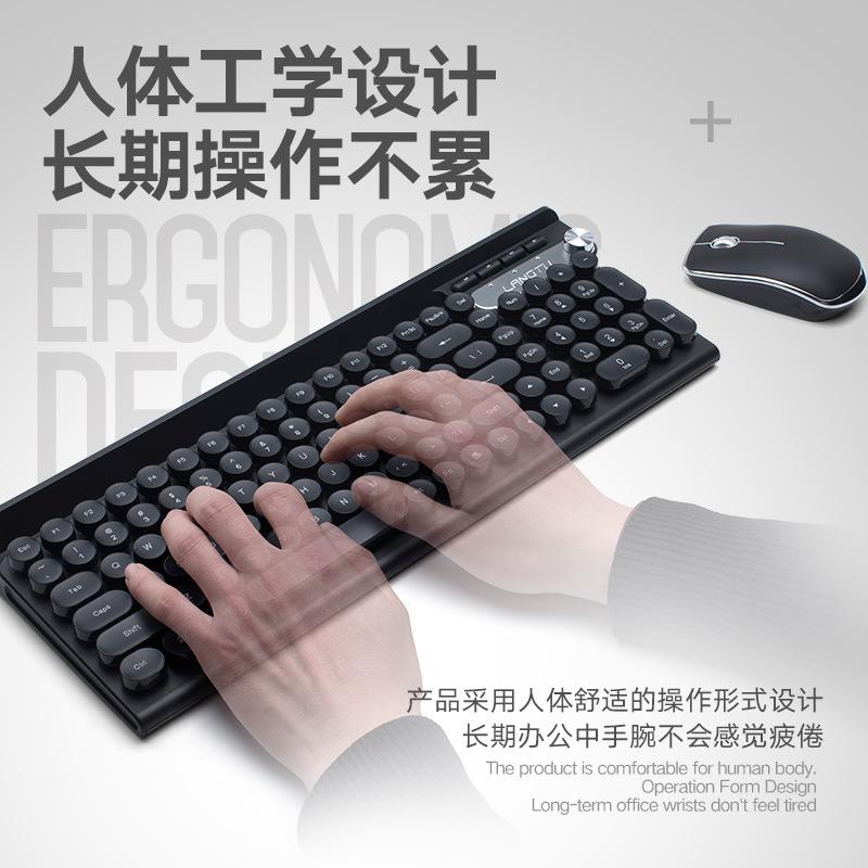 LT400 2.4G Keyboard Mouse Set Wireless Ergonomic Combo Quiet Operation Auto Sleep Mode Retro Round Key Caps Plug N Play