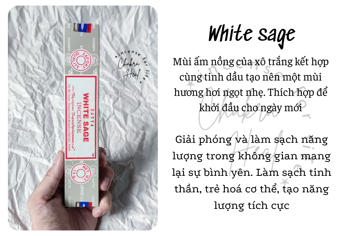 White Sage Satya Incense Hương Xô Thơm Trắng Làm Sạch Năng Lượng l Chakra Heal Incense