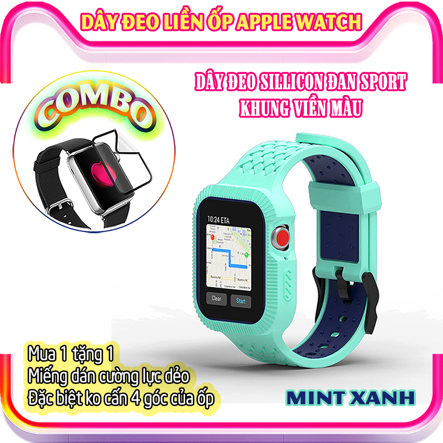 Dây Đeo liền ốp cho dành Apple Watch 7/6/5/4/3/2/1 size 38/40/41/42/44/45mm Đan Sport silicon khung viền màu - nhiều màu (tặng cường lực dẻo theo size)