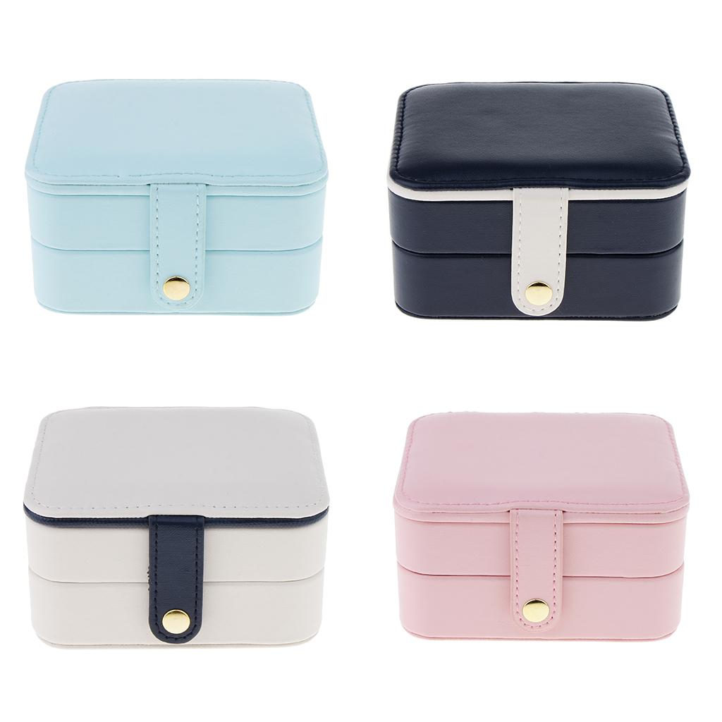 Portable PU Leather Double Layer Travel Earrings Jewelry Box Storage with Mirror