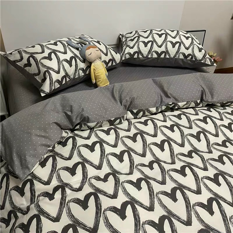 Bộ Chăn Chần Ga Gối Cotton LIDACO SP001358  - Tim Trắng