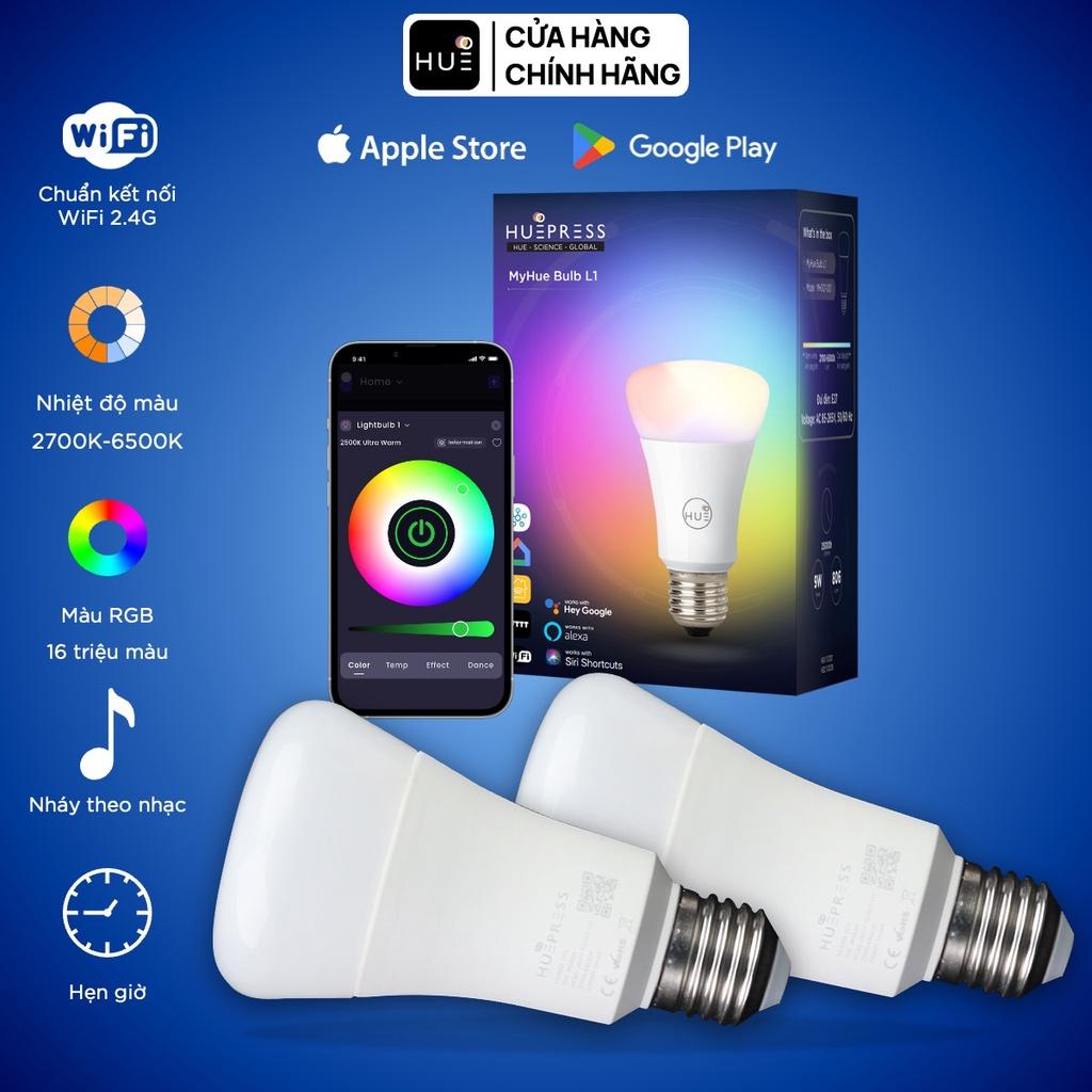 Bộ 2 bóng đèn LED tròn thông minh HuePress Bulb L1 Wifi RGBCW 9W Wifi control