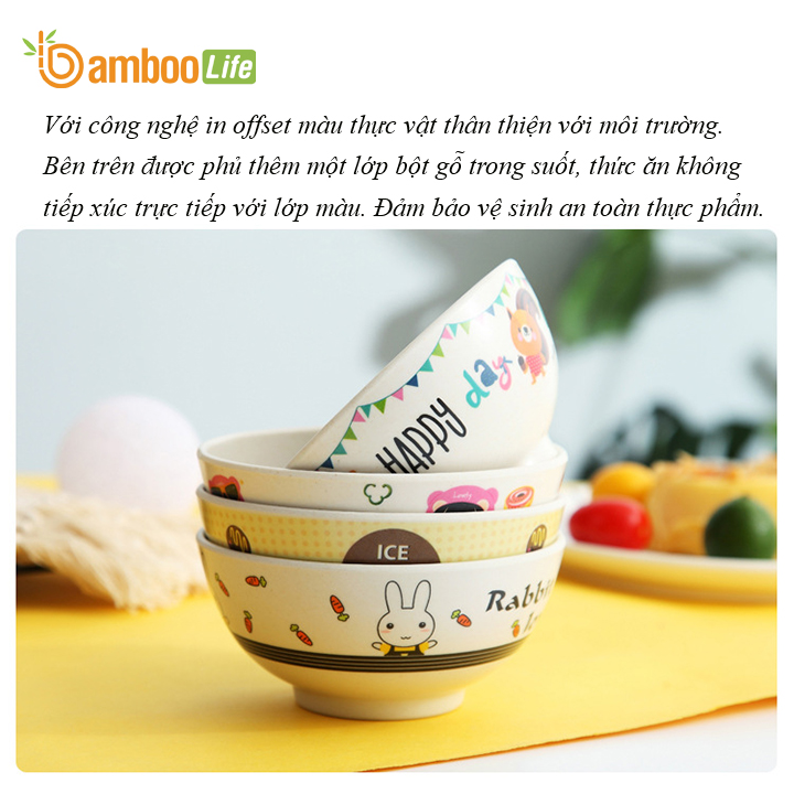 Chén bát ăn cho bé Bamboo Life BL7065 hàng chính hãng làm từ sợi tre thiên nhiên Chén bát ăn dặm cho bé Dụng cụ ăn dặm Đồ dùng ăn dặm cho bé