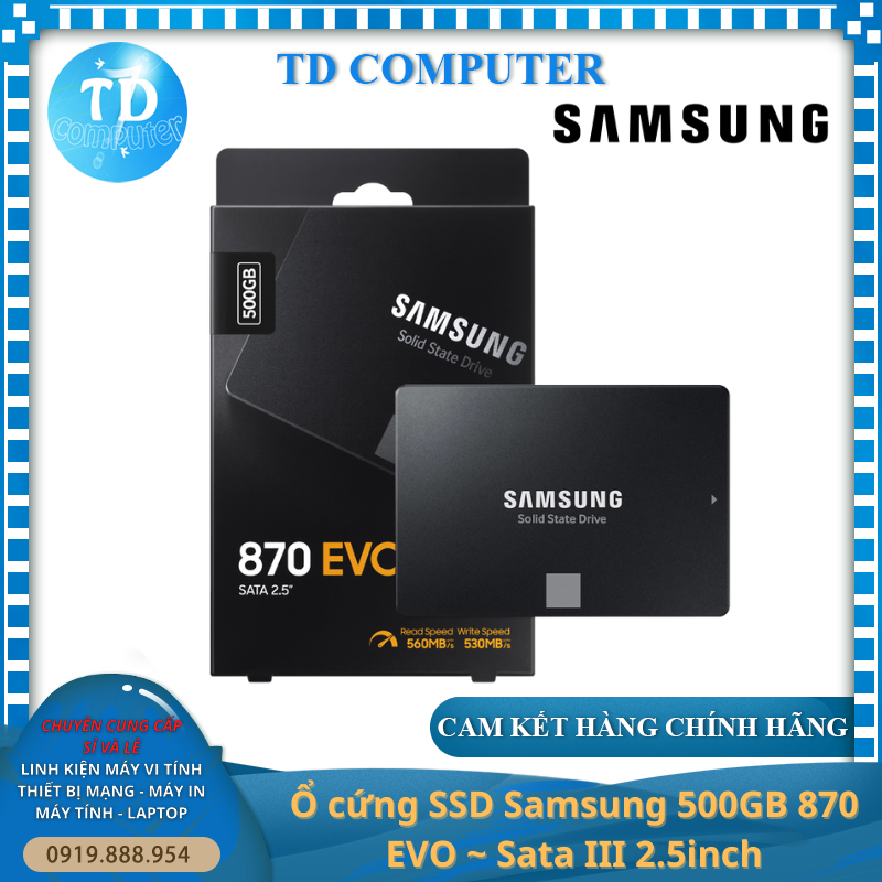 Ổ cứng SSD Samsung 500GB 870 EVO ~ Sata III 2.5inch - Hàng chính hãng Vĩnh Xuân phân phối