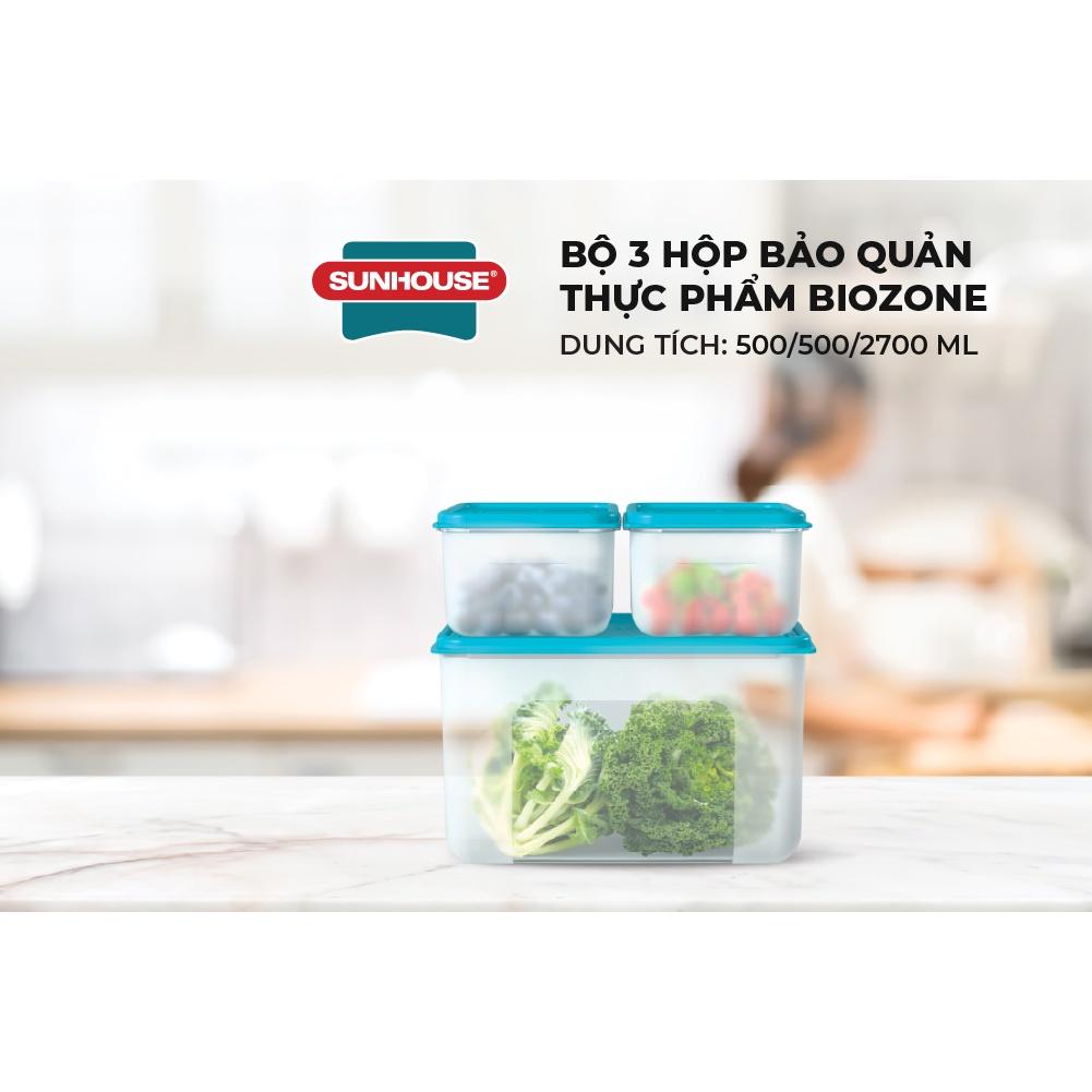 Bộ 3 Hộp Bảo Quản Thực Phẩm BIOZONE KB-ST3P01 2700 ml 500 ml