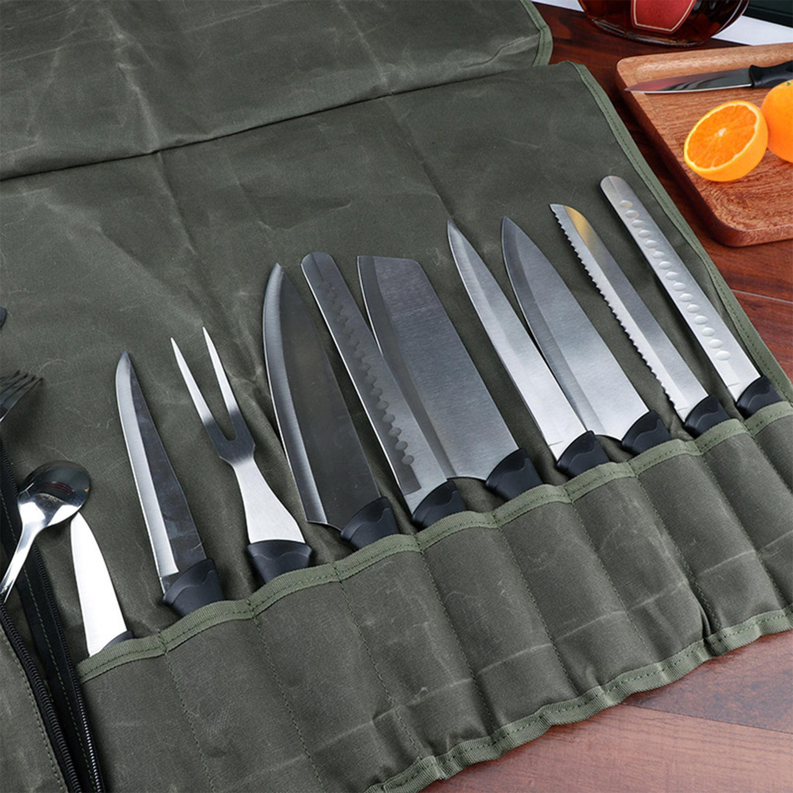 Knife Roll Bag with Shoulder Strap Knife Cutlery Carrier Carry Case for BBQ