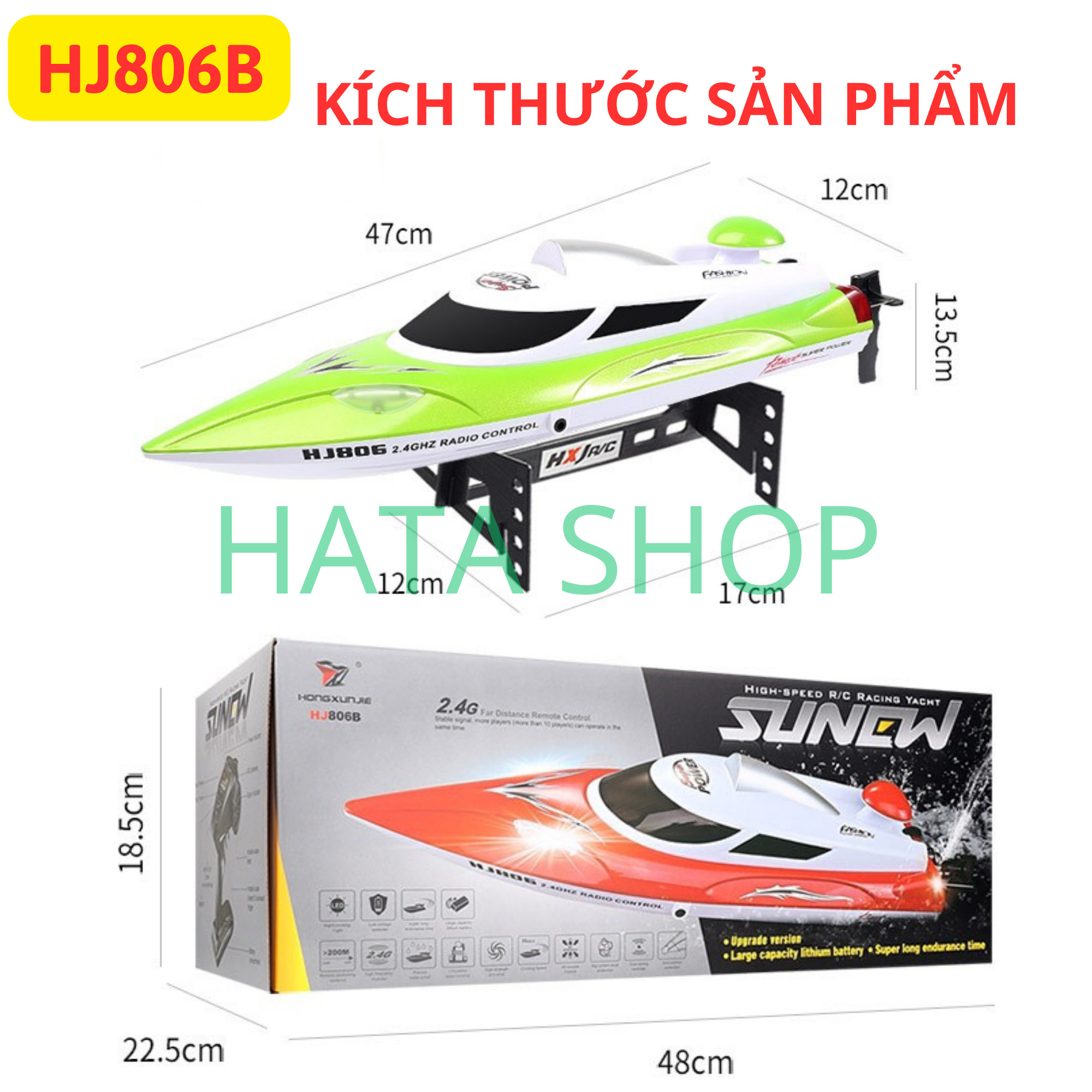 Tàu Cano Điều Khiển Từ Xa HJ806B Pin Dung Lượng Lớn 3000mAh 35km/h Bản Nâng Cấp HJ806 Tốc Độ Cao