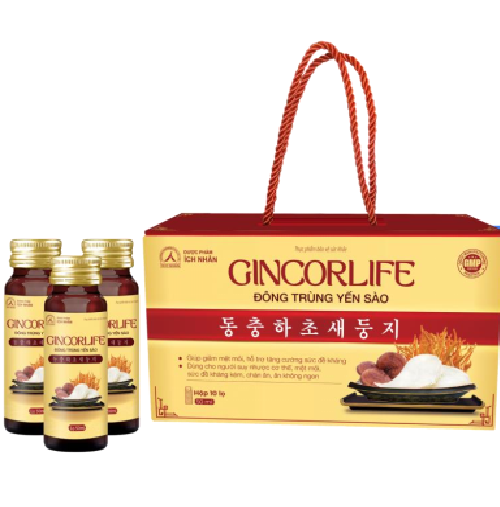 Nước hồng sâm GINCORLIFE Đông Trùng Yến Sào tăng cường sức đề kháng, giảm mệt mỏi, ăn ngon hơn hộp 10 chai x 50ml