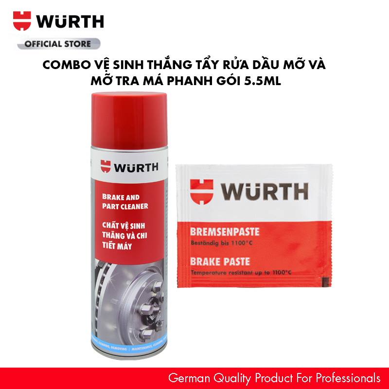 Wurth Combo Vệ Sinh Thắng Tẩy Rửa Dầu Mỡ Và Mỡ Tra Má Phanh Gói 5.5ml Dùng Cho Ô tô