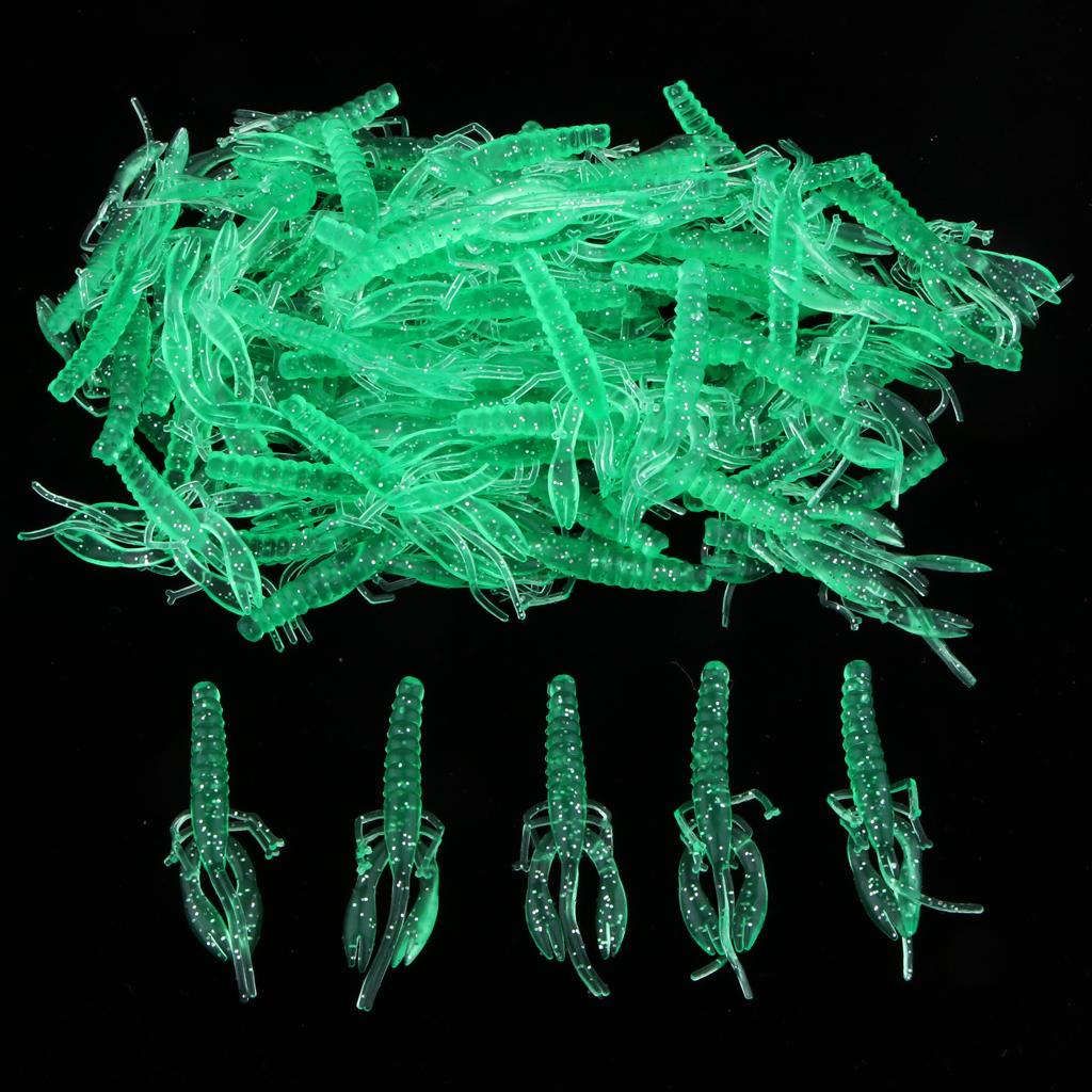 100pcs Soft Shrimp Grub Lure Fishing Tackle Bass Bait Jig Head 55mm