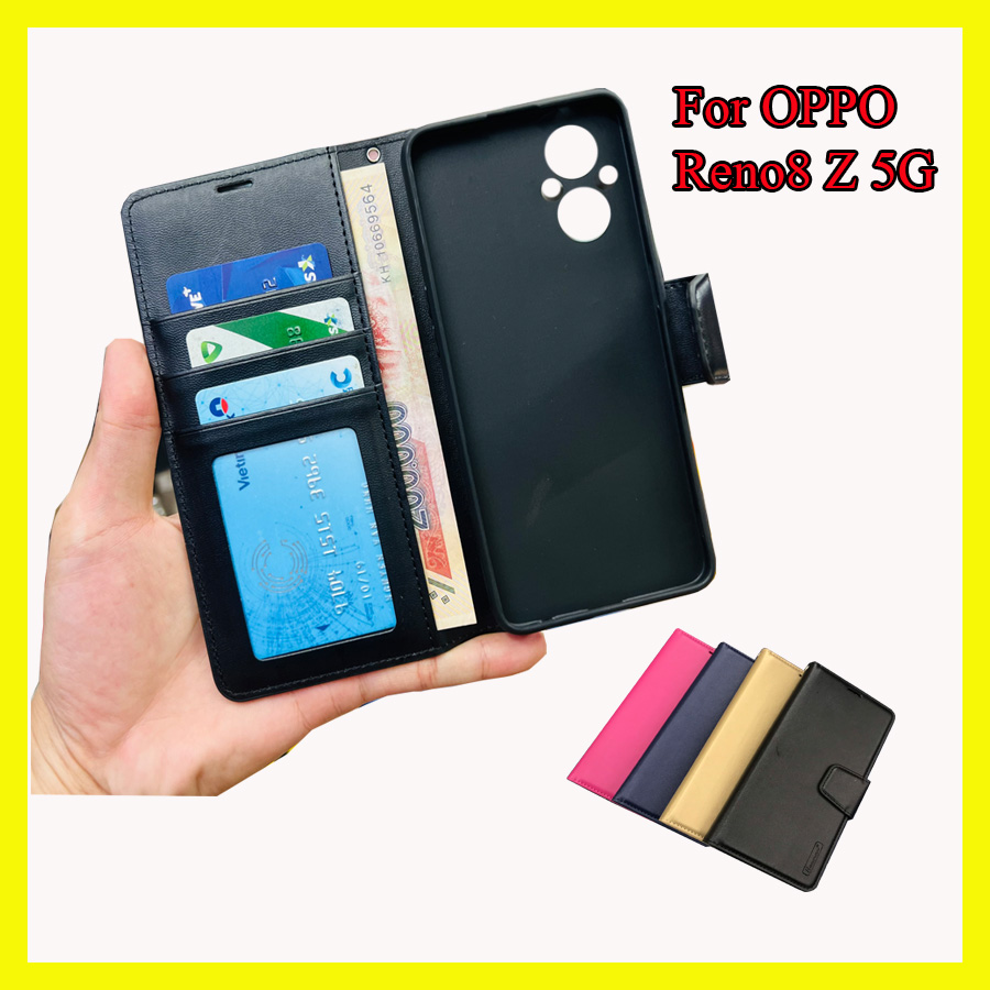 Bao Da Cao Cấp Dạng Ví Dành Cho OPPO Reno8 5G, Reno8 Z 5G Chính Hãng Hanman Có Ngăn Ví Đựng Tiền, Thẻ và có Quai Gài - Hàng Chính Hãng