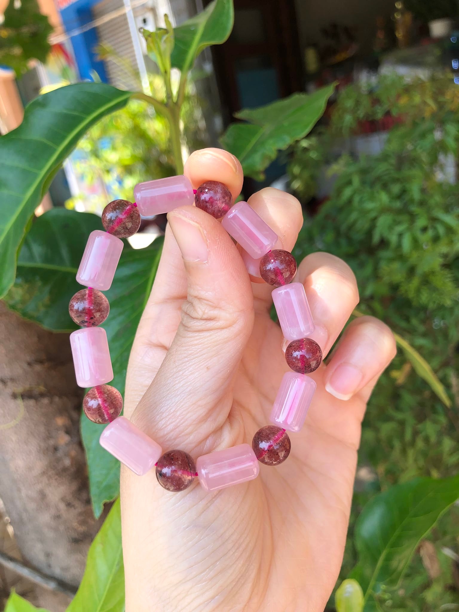 Vòng tay lu thống thạch anh hồng