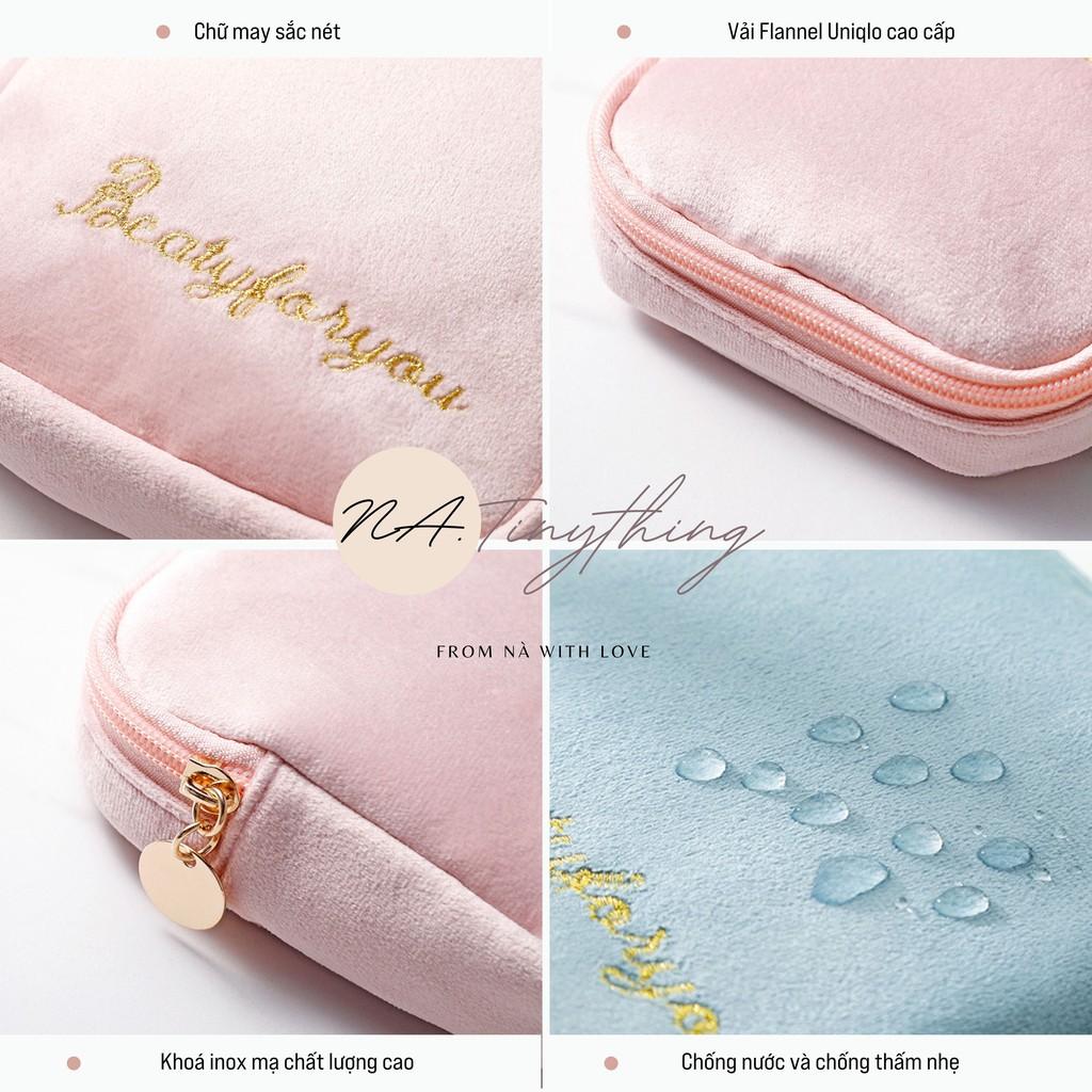 Túi đựng băng vệ sinh, túi đựng mỹ phẩm, văn phòng phẩm chất liệu Fannel cao cấp chống thấm nhẹ tiện dụng NA0052