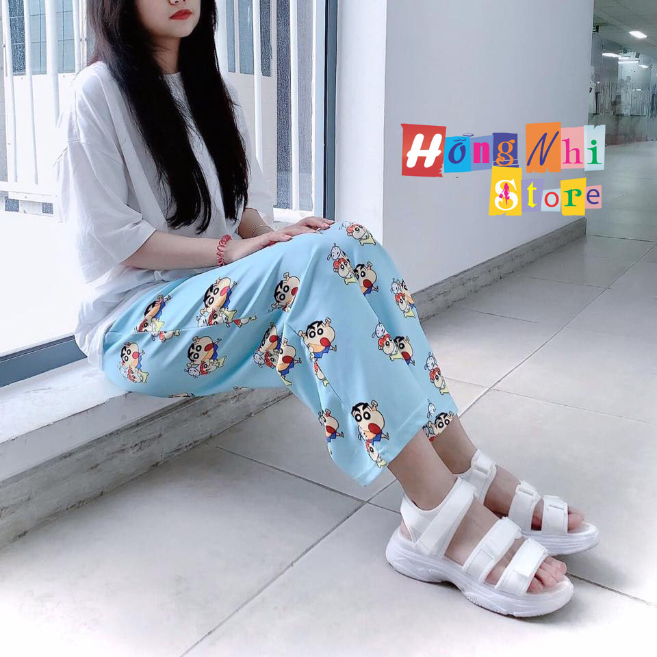 Quần Hoạt Hình Dài Dây Rút Lai Shin Cartoon Pant Oversize Ulzzang Unisex - MM