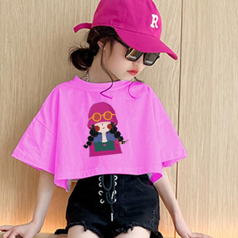 ÁO THUN CROPTOP BÉ GÁI  sành điệu công chúa hồng mặc xinh với váy  và quần ống rộng quần short chất cotton đẹp mát 100% - đen