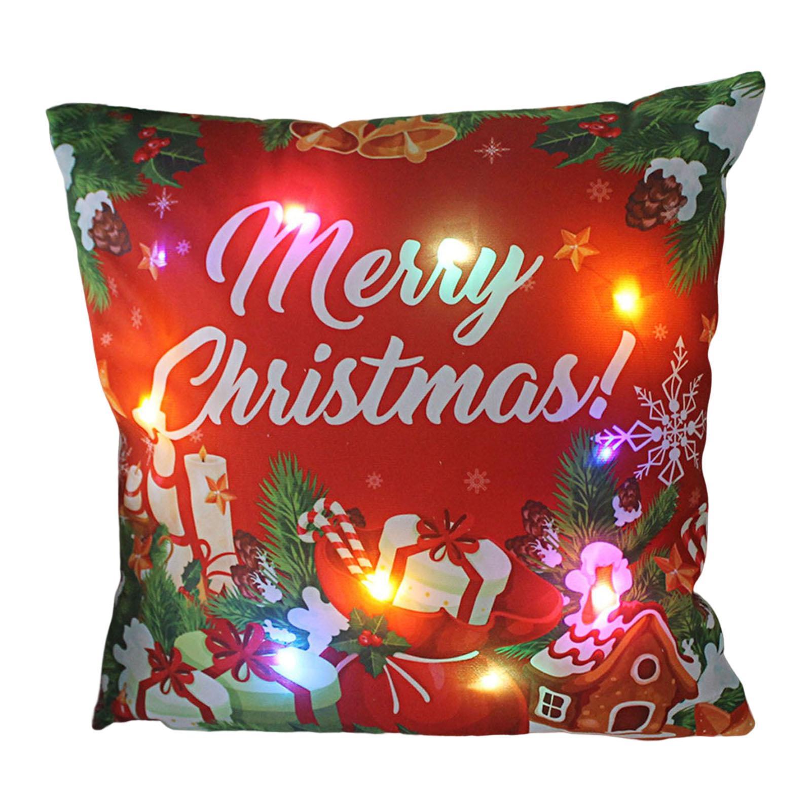 Christmas Pillow Cover Pillowcase with Light Xmas Cushion Cover for Living Room Bedroom