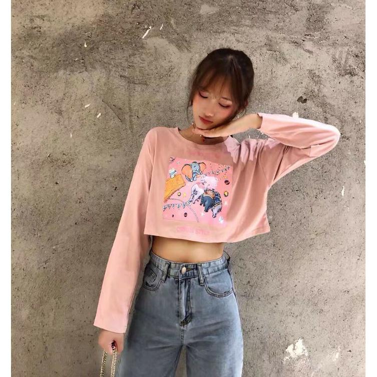 Áo croptop nữ tay dài , from rộng, freesize , thun cotton mềm mịn