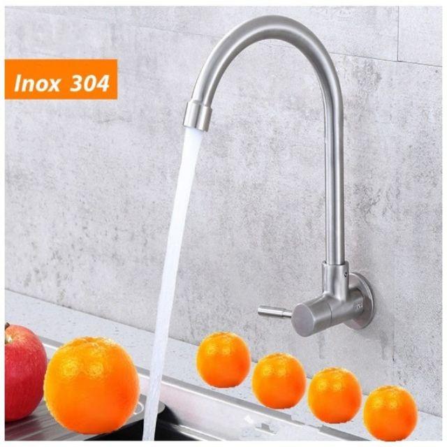 Vòi chậu rửa bát đơn lạnh gắn tường Inox 304