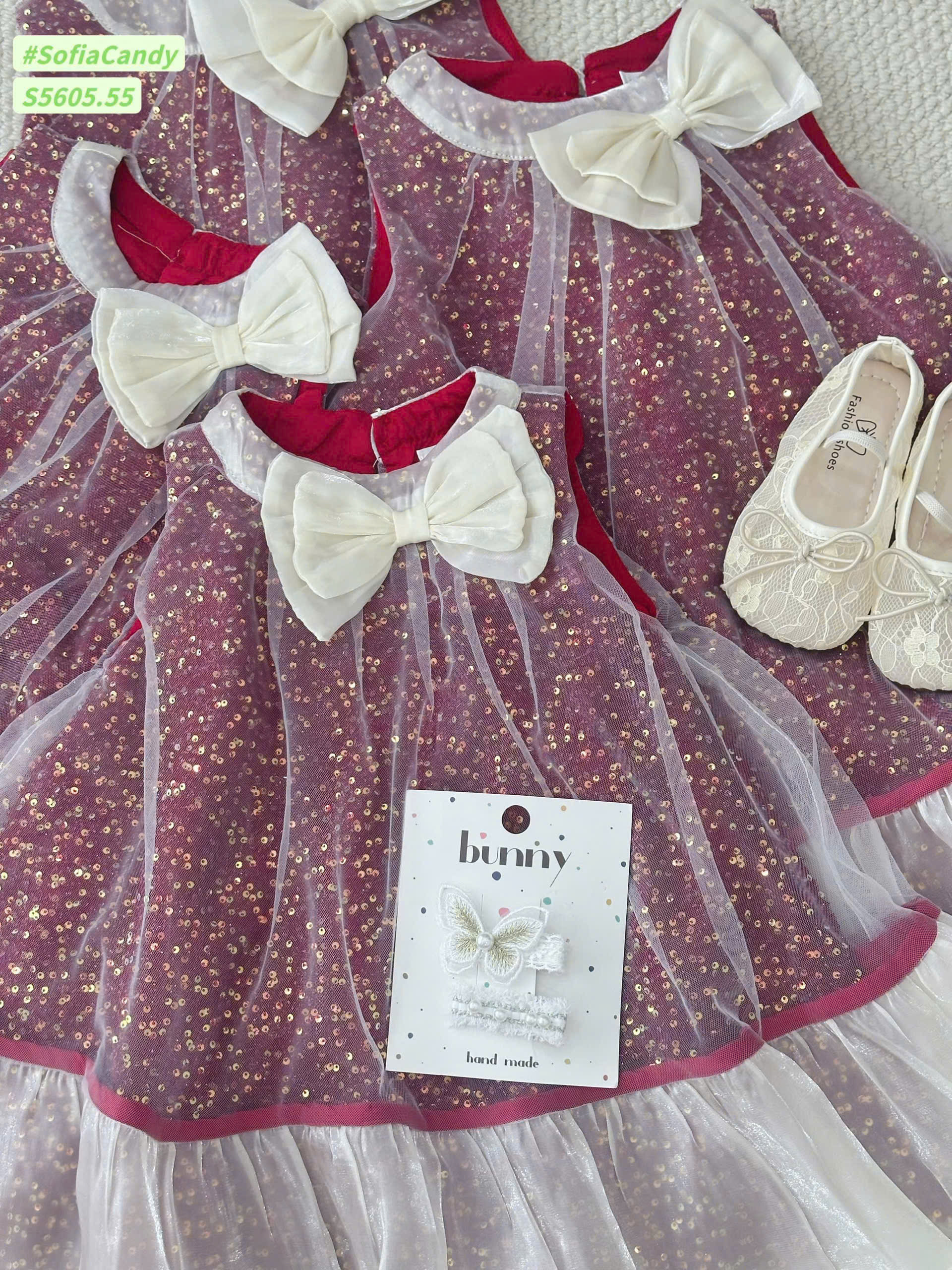 Đầm váy công chúa cho bé gái đính kim sa lấp lánh mặc lễ tết noel giáng sinh năm mới dự tiệc từ 10-40kg chất tơ mềm