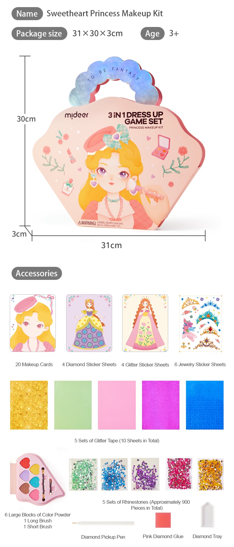 Bộ Đồ Chơi Trang Điểm và Thiết Kế Thời Trang Công Chúa 3in1 – Mideer Dress Up Game Set – Princess Makeup Kit