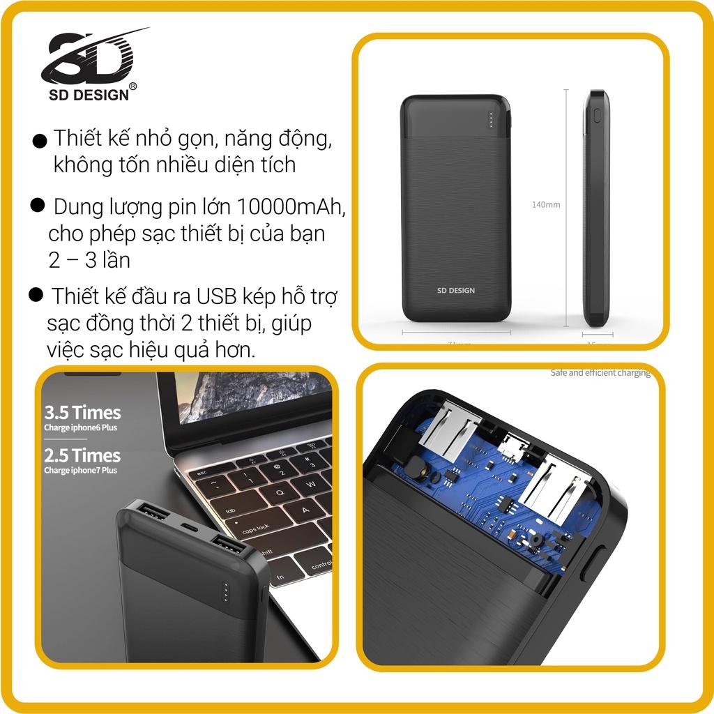 Sạc dự phòng 2 cổng USB G05 dung lượng 10000mAh thiết kế nhỏ gọn năng động SD Design thích hợp đem đi du lịch