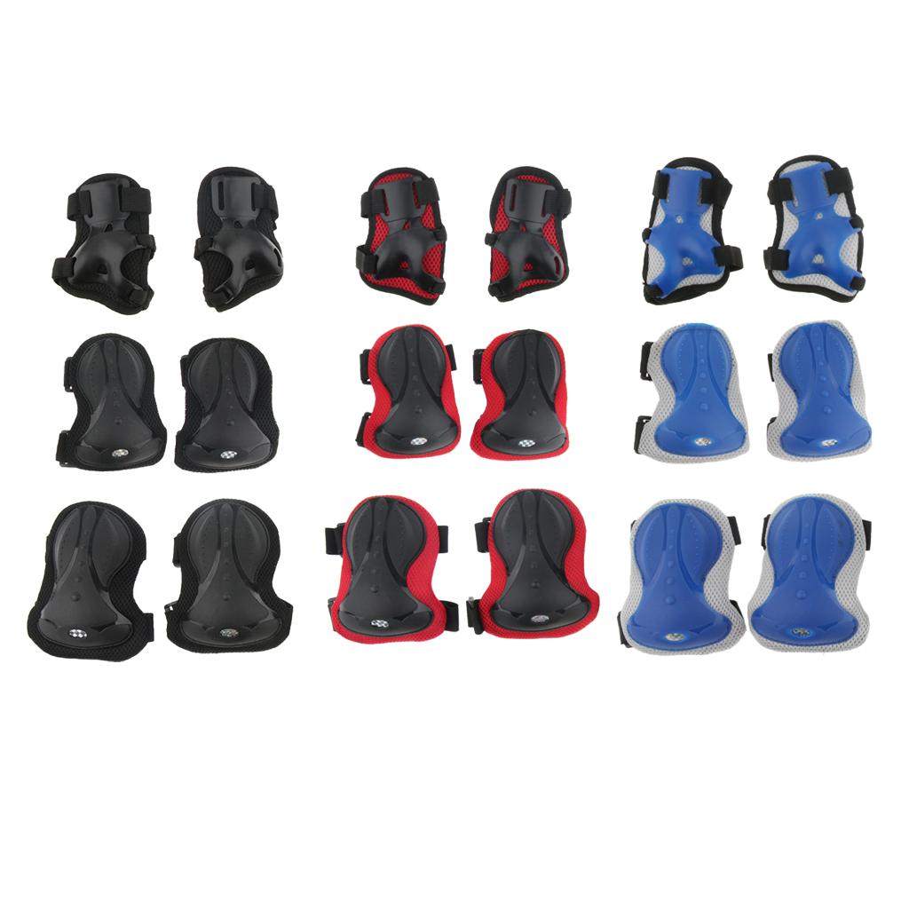 6 Pcs Adult Roller Skating Bicycle Safety Knee Wrist Guard Elbow Pad Blue