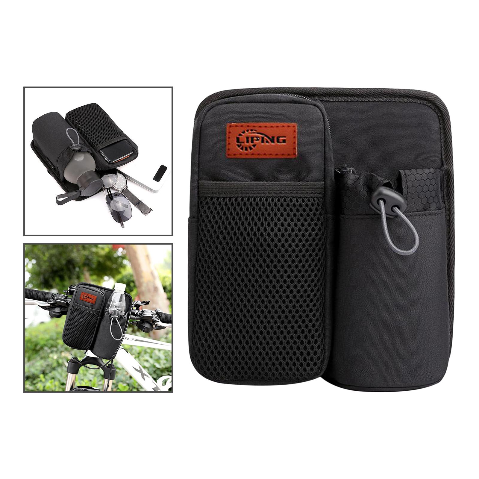 Front Bike Handlebar Bag Storage Phone Holder Bottle Drawstring Pouch Black
