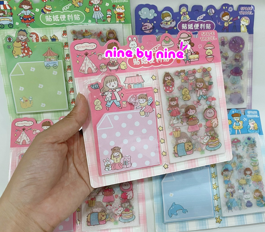Combo sticker kèm giấy note xinh xắn