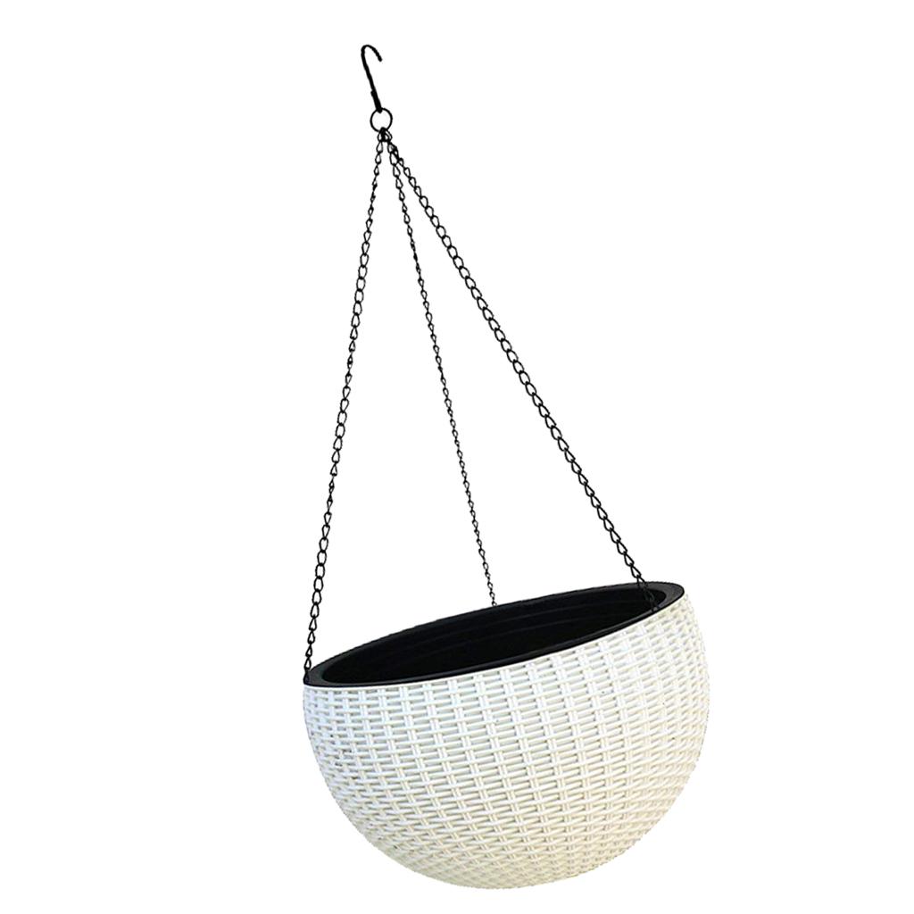 2xPlastic Hanging Flower Pot Planter Basket for Plant Holder+Chain White- S